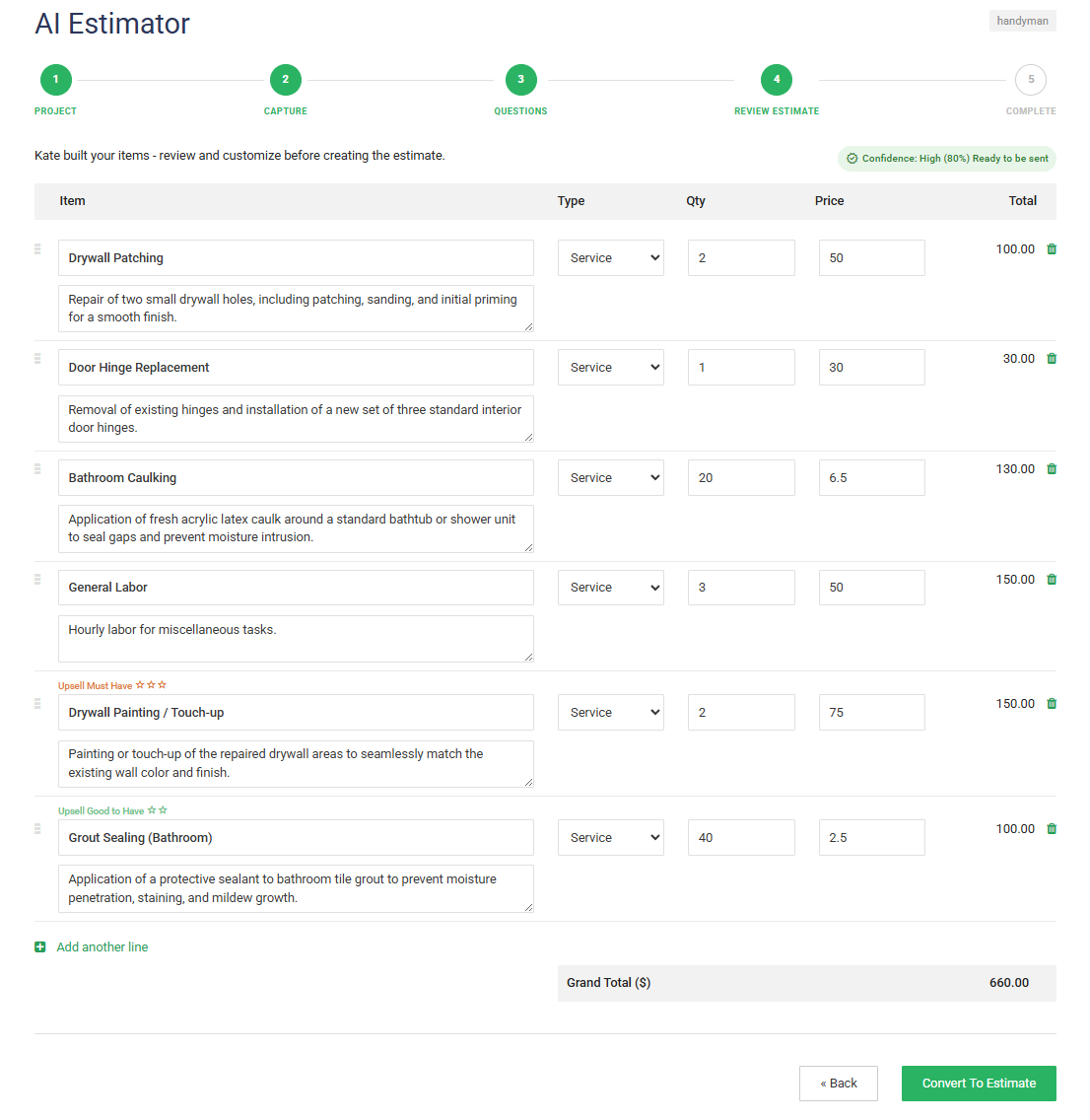 Handyman AI estimate